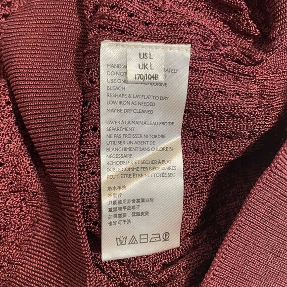 Free People Shirt Womens Large NWT Open Knit H2O Crew Cropped Raw Garnet - Picture 12 of 13